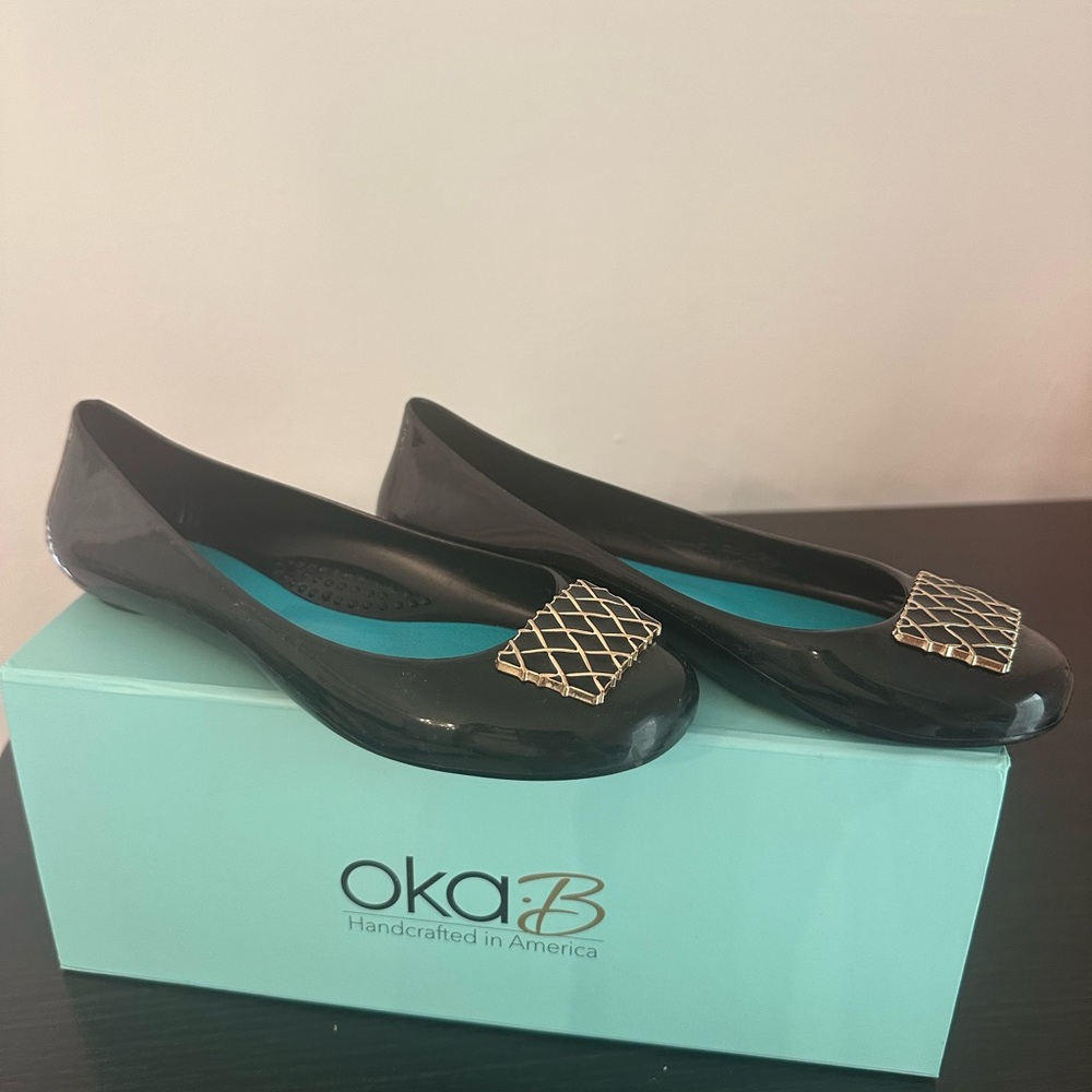 OKA b. Black Women's Flats with Gold Accent